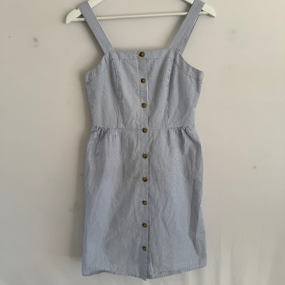 J.Crew Blue & White Seersucker Button Front Dress | Size 2